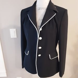 VINTAGE INGENUITY BLACK BLAZER WITH WHITE PIPING SZ 10